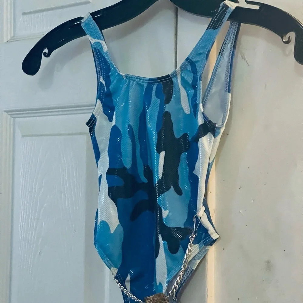 Bathing babes blue camouflage bathing suit once piece